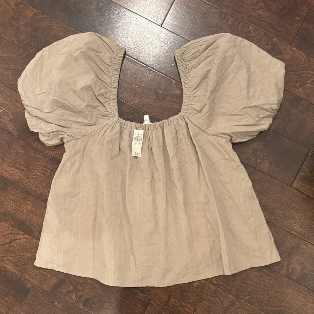 NWT Aerie Off-Shoulder Cotton Blend Top in Beige - SZ Small Retail $54.95 - Picture 4 of 6